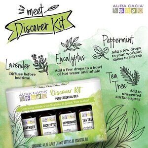 🆕Aura CaciaDiscover Kit 4 Pure Essential Oils Peppermint Tea Tree Eucalyptus